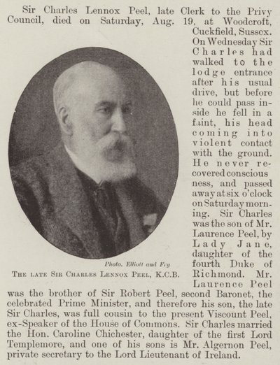 El difunto Sir Charles Lennox Peel, KCB de English Photographer