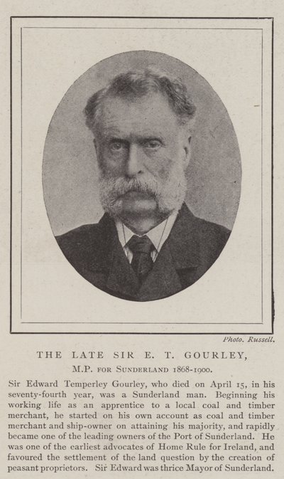 El difunto Sir E T Gourley, MP por Sunderland 1868-1900 de English Photographer