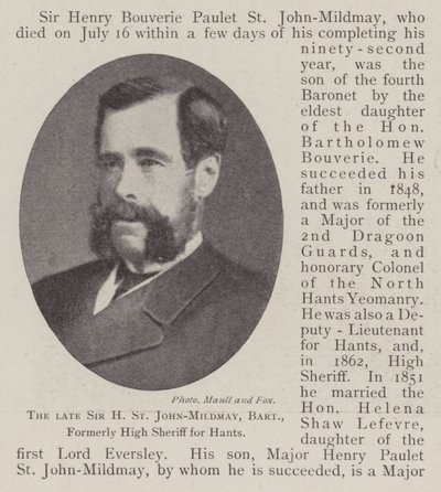 El difunto Sir H St John-Mildmay, baronet, anteriormente alto sheriff de Hants de English Photographer