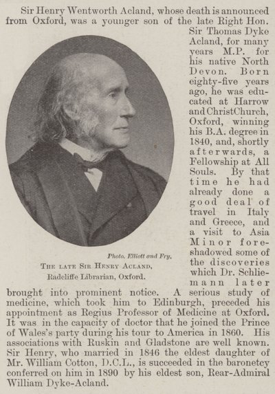 El difunto Sir Henry Acland, Bibliotecario Radcliffe, Oxford de English Photographer