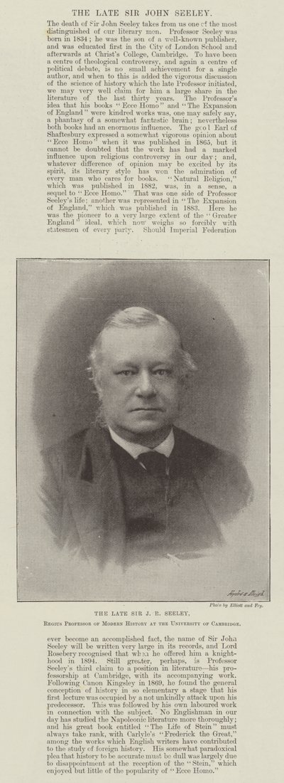 El difunto Sir J R Seeley, Profesor Regio de Historia Moderna en la Universidad de Cambridge de English Photographer