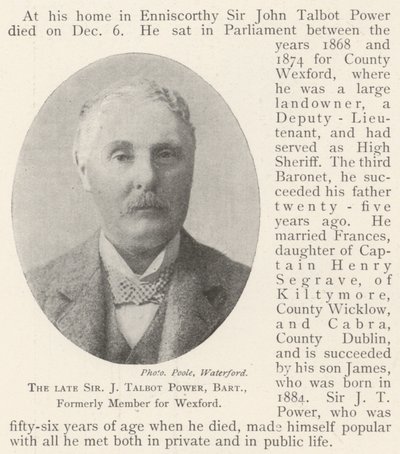 El difunto Sir J Talbot Power, baronet, ex miembro por Wexford de English Photographer
