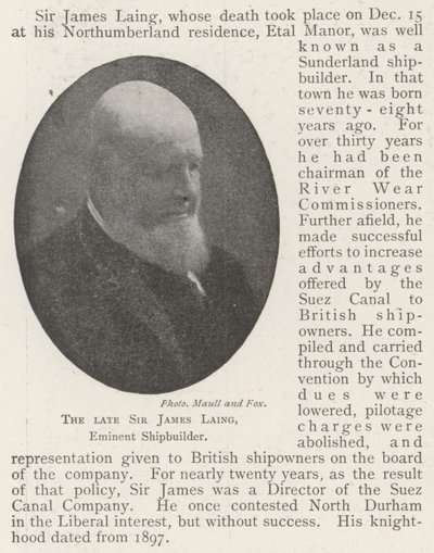 El difunto Sir James Laing, eminente constructor naval de English Photographer