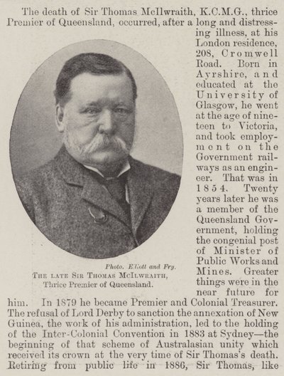 El difunto Sir Thomas McIlwraith, tres veces primer ministro de Queensland de English Photographer