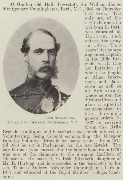 El difunto Sir William Cunninghame, VC de English Photographer