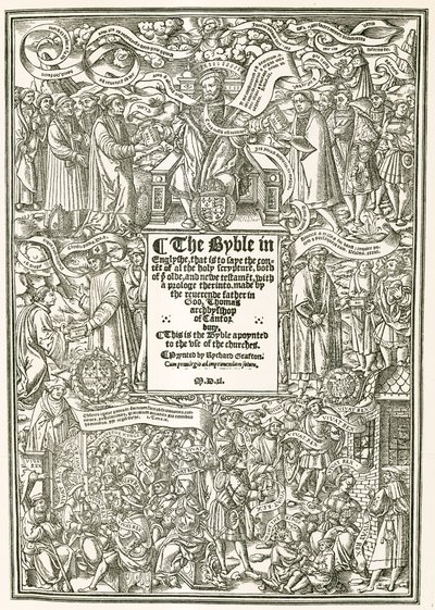 La página del título de la Biblia de Cranmer, AD 1540 de English Photographer