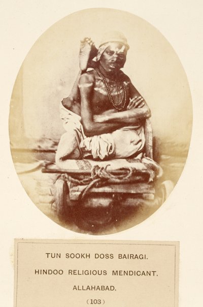 Tun Sookh Doss Bairago, Mendigo Religioso Hindú, Allahabad, de The People of India, por J. Forbes Watson, publicado en 1868 de English Photographer