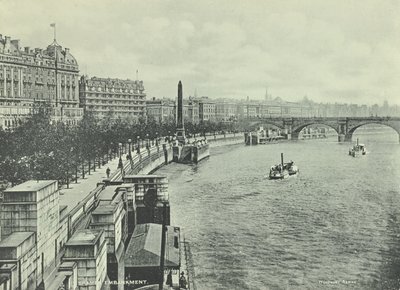 Puente de Waterloo, Victoria Embankment, Westminster: vista norte desde Hungerford Bridge, 1895 de English Photographer