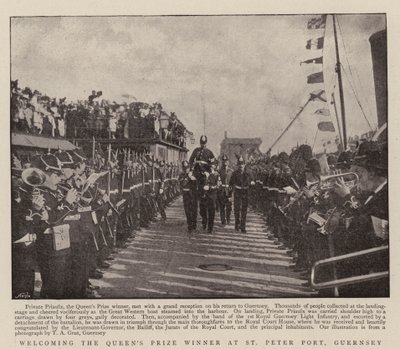 Dando la bienvenida al ganador del Premio de la Reina en St Peter Port, Guernsey de English Photographer