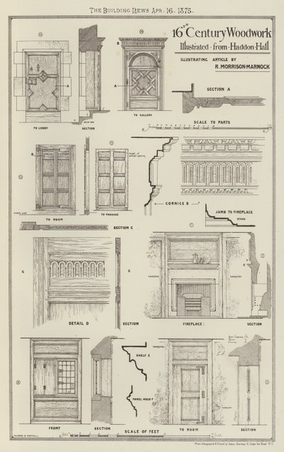Trabajo en madera del siglo XVI, ilustrado desde Haddon Hall de English School