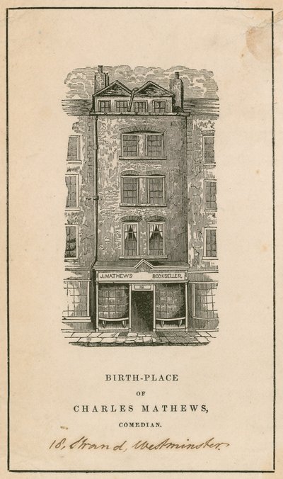 18 Strand, Westminster, Londres, lugar de nacimiento de Charles Matthews, comediante de English School