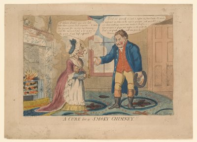¡Una cura para una chimenea humeante!!, dibujado por G. M. Woodward, 1808 de English School