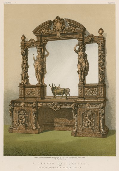 Un gabinete de roble tallado por Messrs Jackson y Graham, Londres de English School