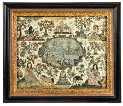 Una imagen de bordado de Carlos II de África y el Nuevo Mundo, c.1660-70 de English School