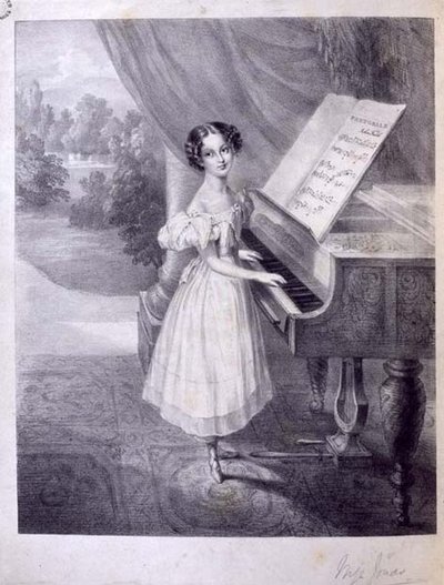 Una niña pianista (¿Miss Jonas?) tocando 