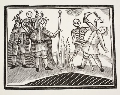 Un diálogo entre un hombre ciego y la muerte, ilustración de Chap-books del siglo XVIII de John Ashton, pub. 1882 de English School