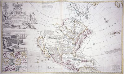 Un mapa de doble página de América del Norte, c.1708-20 de English School