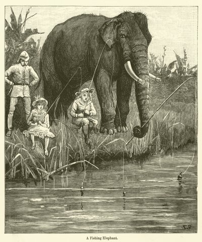 Un Elefante Pescador (grabado) de English School