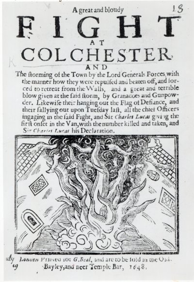 Una gran y sangrienta batalla en Colchester, impreso en 1648 de English School