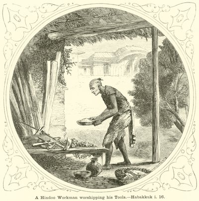 Trabajador hindú adorando sus herramientas de English School