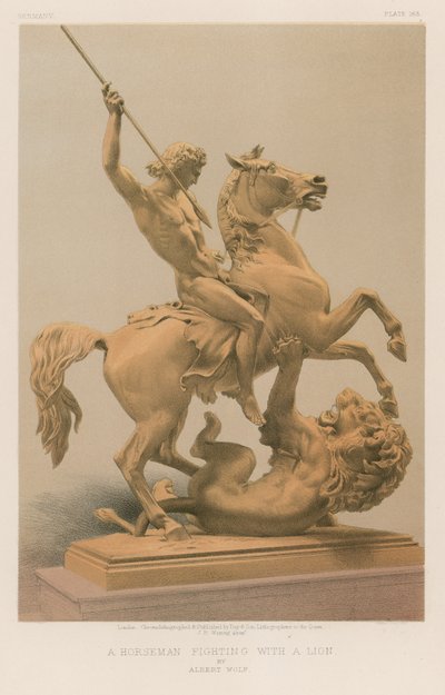 Un jinete luchando con un león de English School