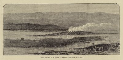 Un manantial caliente en un río en Reykholtsdalur, Islandia (grabado) de English School
