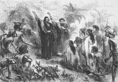 Un misionero jesuita predicando a una tribu de indios, ilustración de La Historia del Protestantismo de James Aitken Wylie, pub. 1878 de English School