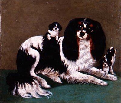 Una familia de spaniel King Charles, escuela provincial de English School