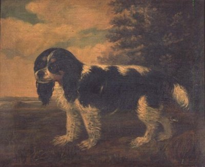 Un Spaniel King Charles en un Paisaje de English School