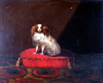 Un spaniel King Charles en un cojín rojo, Escuela Provincial de English School