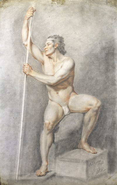 Un desnudo masculino sosteniendo un bastón, c.1770 de English School