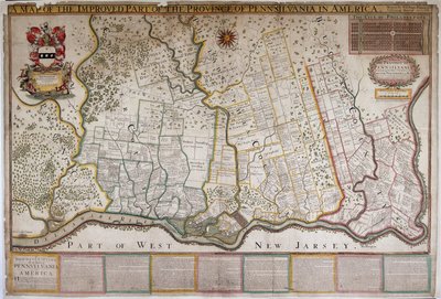 Un mapa de la parte mejorada de la provincia de Pensilvania en América, por Thomas Holmes de English School