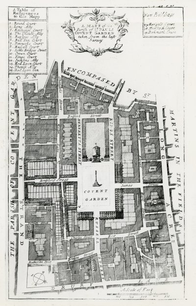 Mapa de la parroquia de St Pauls Covent Garden tomado del último levantamiento de English School