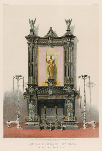 Chimenea de mármol y bronce de Marchand de París (cromolito) de English School