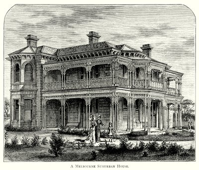 Una casa suburbana de Melbourne (grabado) de English School