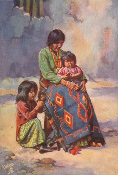 Una india navajo y sus hijos (litografía en color) de English School