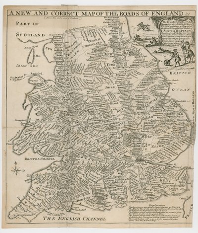 Un nuevo y correcto mapa de las carreteras de Inglaterra de English School