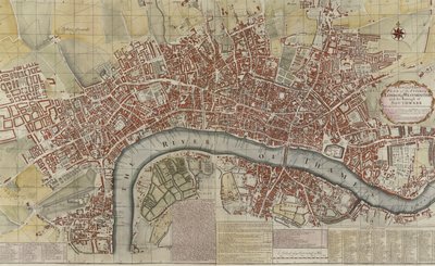 Un nuevo y exacto plano de las ciudades de Londres y Westminster y el distrito de Southwark, 1725 de English School