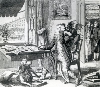 Un noble poeta - Rascando sus ideas, publicado por J. Johnston, 1823 de English School