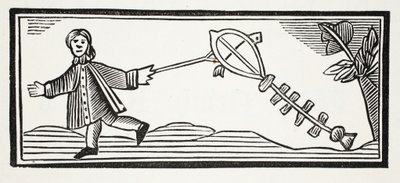 Una cometa de papel que se eleva en el aire, ilustración de Chap-books del siglo XVIII de John Ashton, pub. 1882 de English School