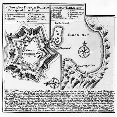 Plano del fuerte holandés en el Cabo de Buena Esperanza y un diseño de Table Bay de English School