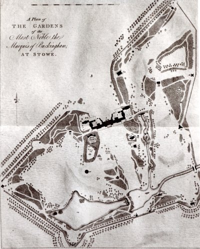 Un plan de los jardines del Muy Noble Marqués de Buckingham en Stowe, de la Guía del Visitante, publicada en 1797 de English School