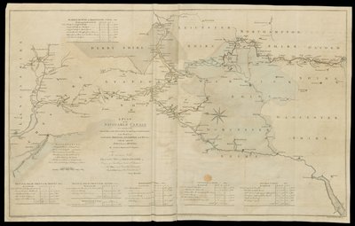 Un plan de los canales navegables que ahora se está realizando en las partes interiores del Reino; para abrir una Comunicación a los Puertos de Londres, Bristol, Liverpool y Hull, con los Pueblos y Ríos adyacentes. / Por James Brindley Ingeniero. ; Dibujad de English School