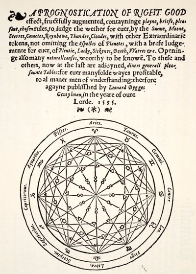 Una Prognosticación de Muy Buen, por Leonard Dygges, impreso por Thomas Gemini, Blacke Friars, Londres, 1555 de English School