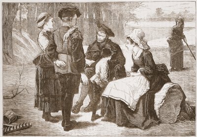 Un trabajador protestante de Meaux leyendo las Escrituras a sus amigos, ilustración de La Historia del Protestantismo de James Aitken Wylie, pub. 1878 de English School