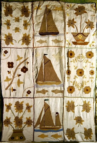 Colcha Acolchada de Barcos de Vela y Flores de English School