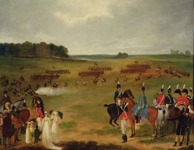Revisión de la Caballería Voluntaria de Londres y la Artillería Voladora en Hyde Park en 1804, c.1804 de English School
