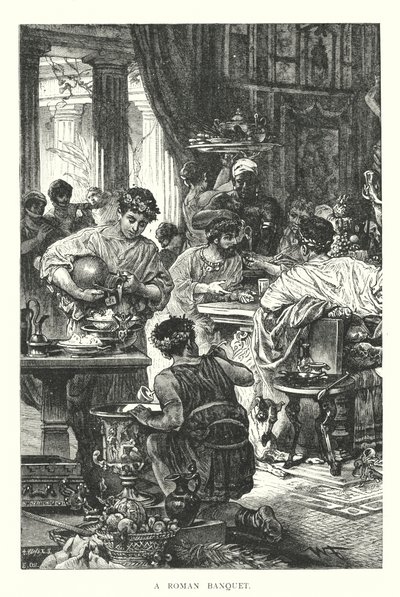 Un banquete romano (grabado) de English School