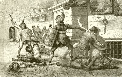 Un día festivo romano. Combate de gladiadores. El vencido apelando a los espectadores de English School