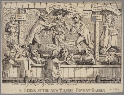 A Scene at the New Theatre, Covent Garden: sátira que representa un acto político en Covent Garden, Londres. de English School